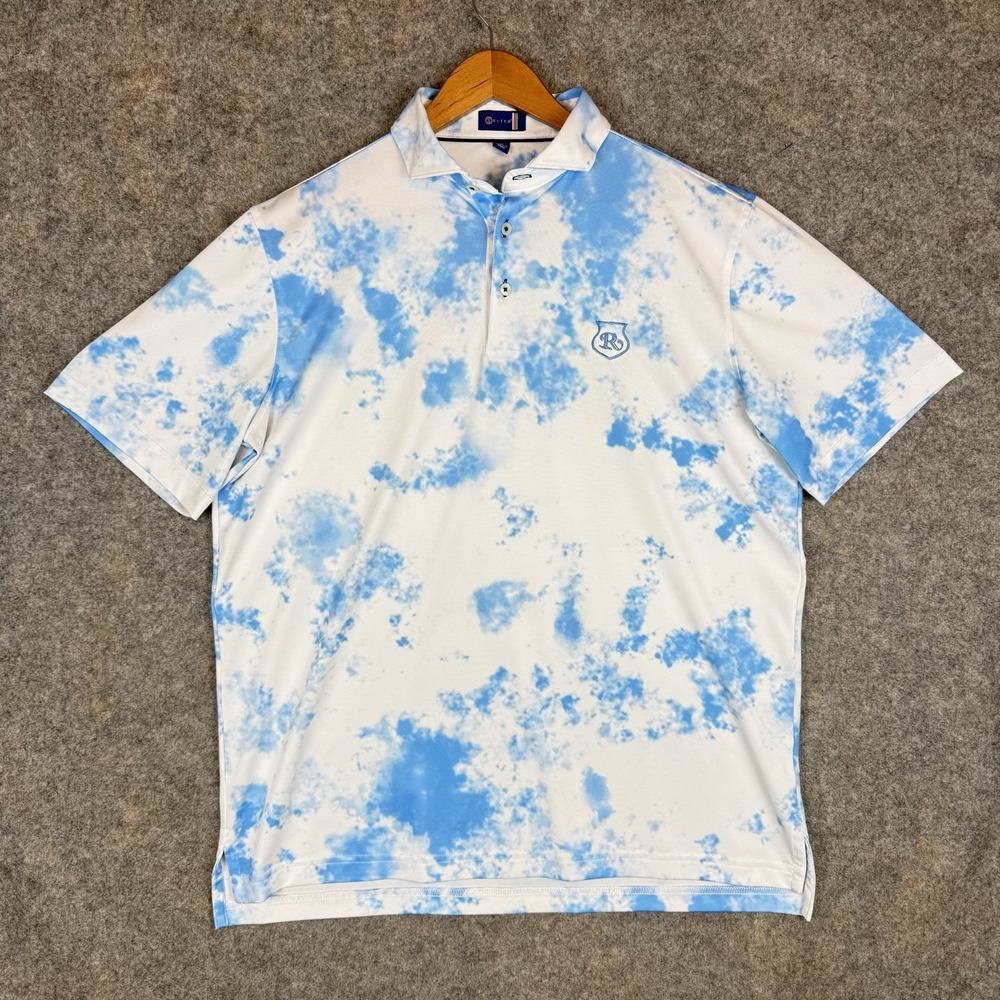 Stitch Polo Shirt Mens Medium Blue Tie Dye Splatter Stretch Golf Outdoor